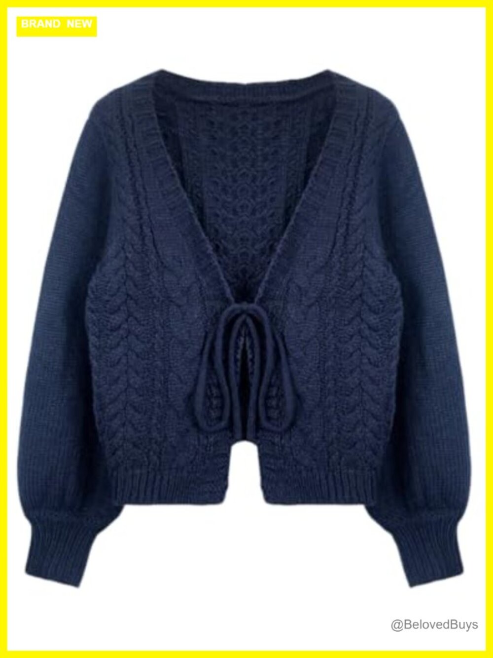 Tie Front Cable Knit Cardigan Sweater Long Sleeve V-Neck Women's